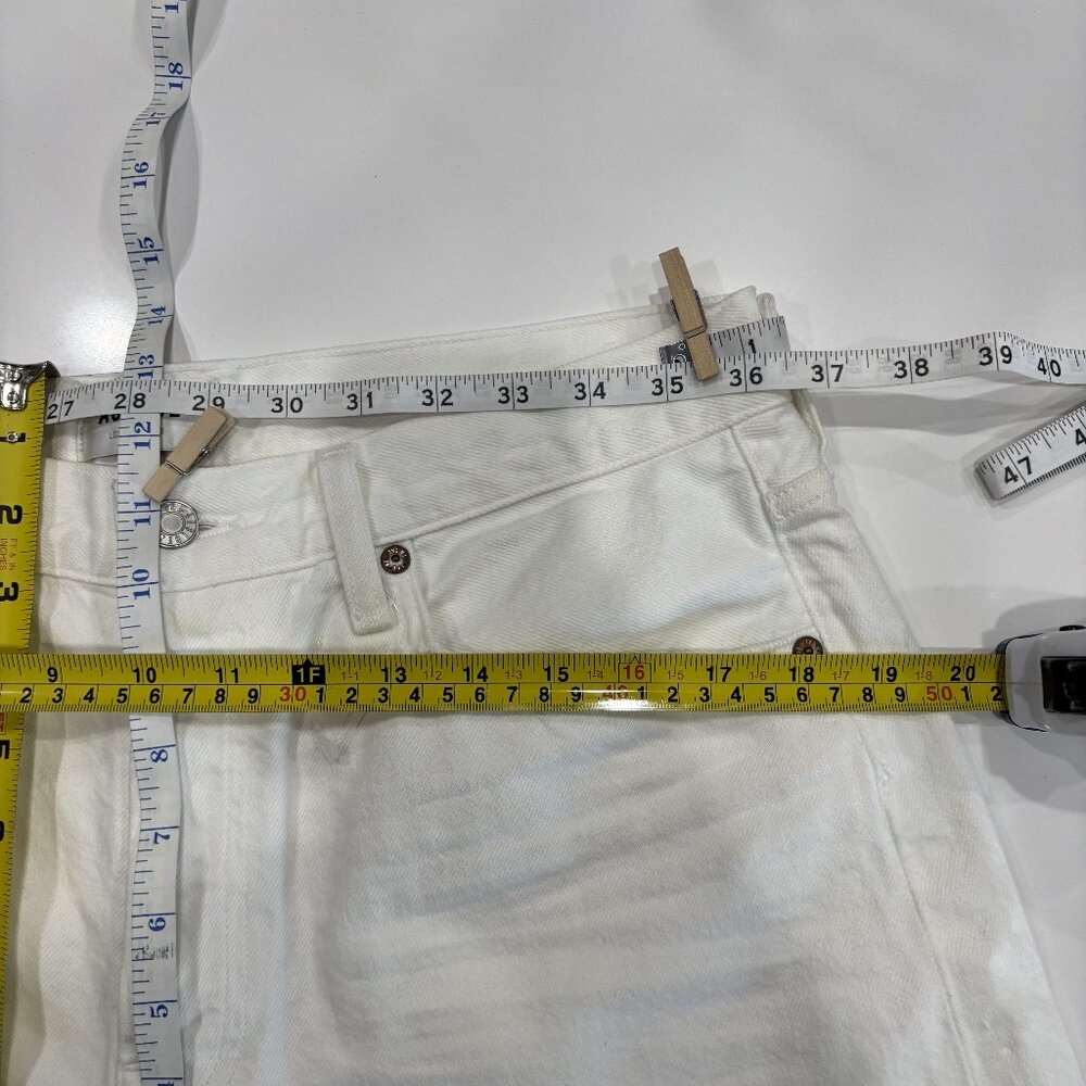 30 Agolde High Rise Short Parker Long Organic Cotton White Button Closure Denim - Picture 13 of 16
